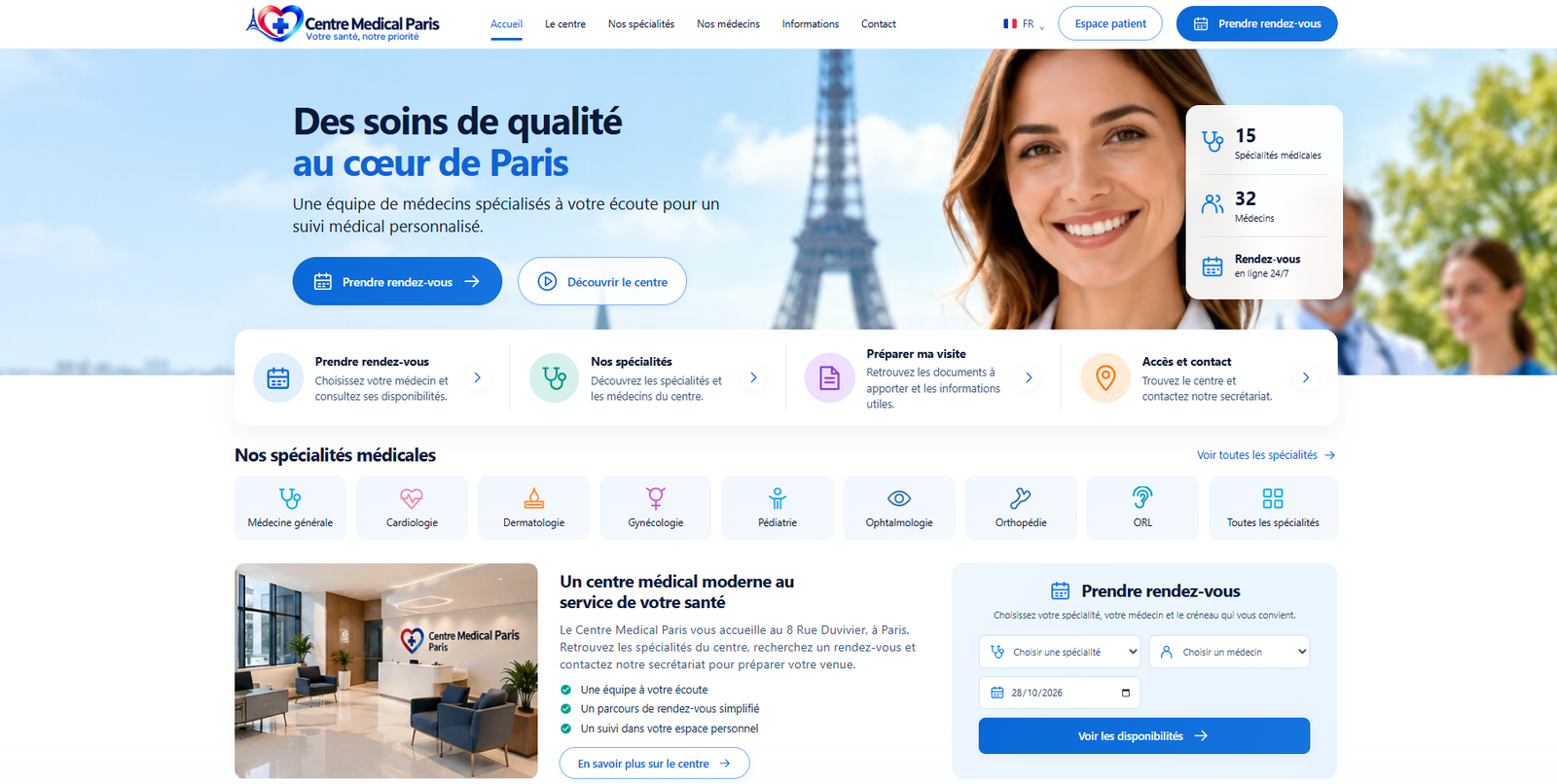 Centre Médical Paris – Plateforme de gestion médicale & rendez-vous en ligne