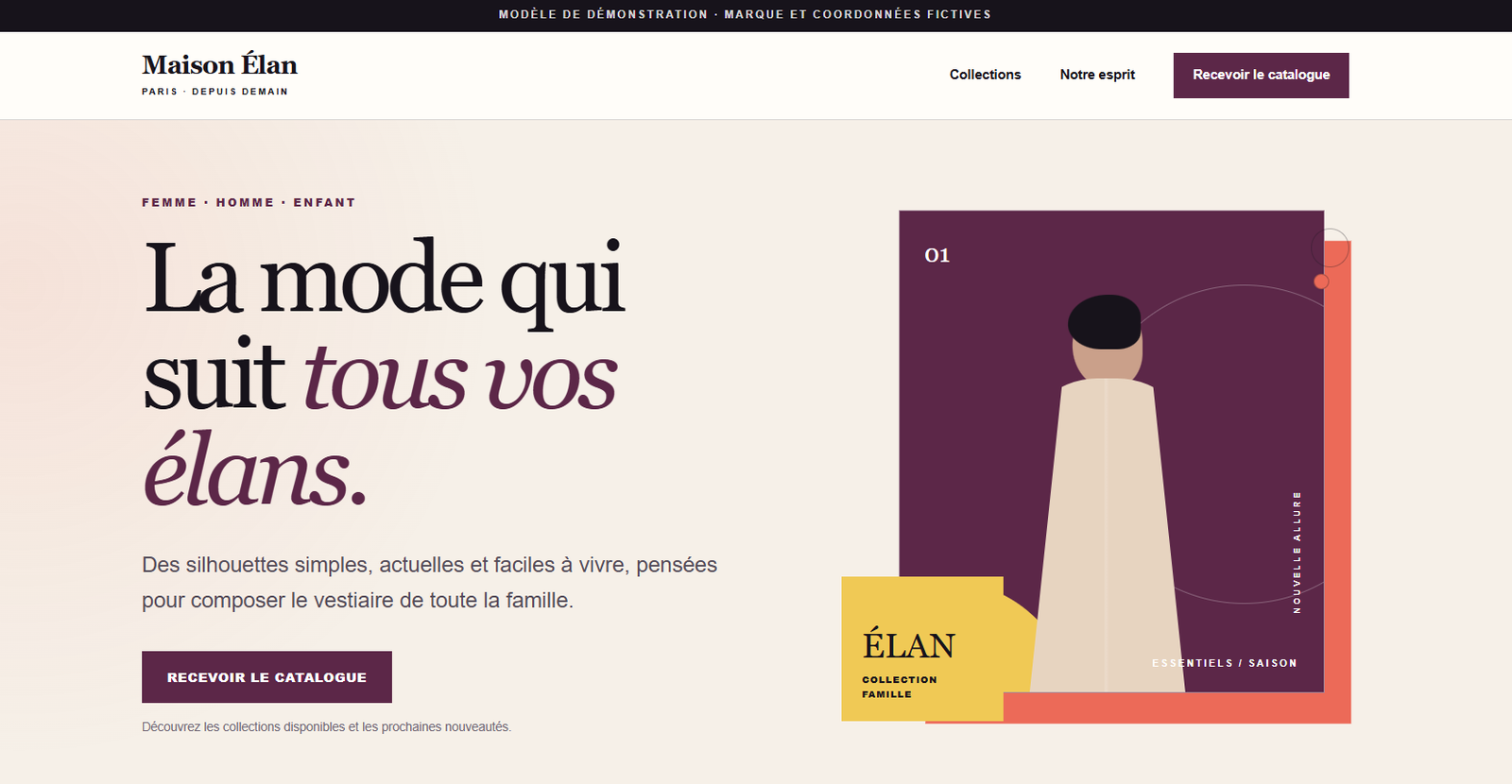 Aperçu du modèle Maison Élan — Mode femme, homme et enfant