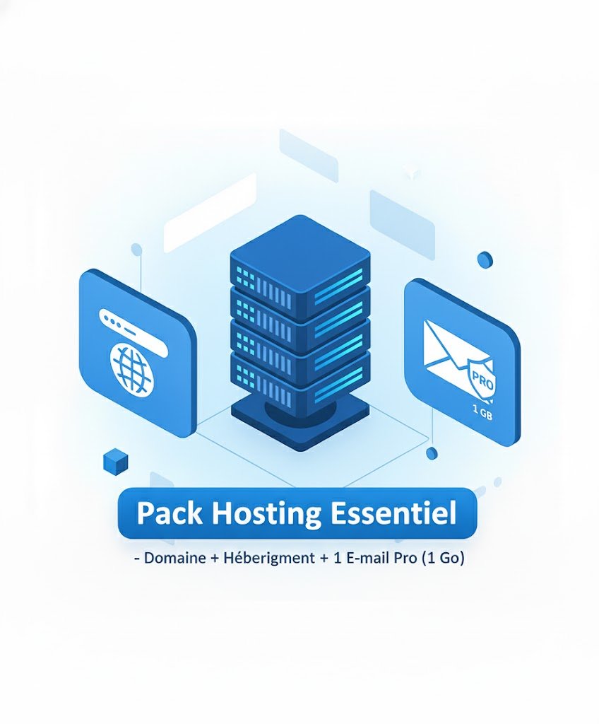 Pack Hosting Essentiel – Domaine + Hébergement + 1 E-mail Pro (1 Go)